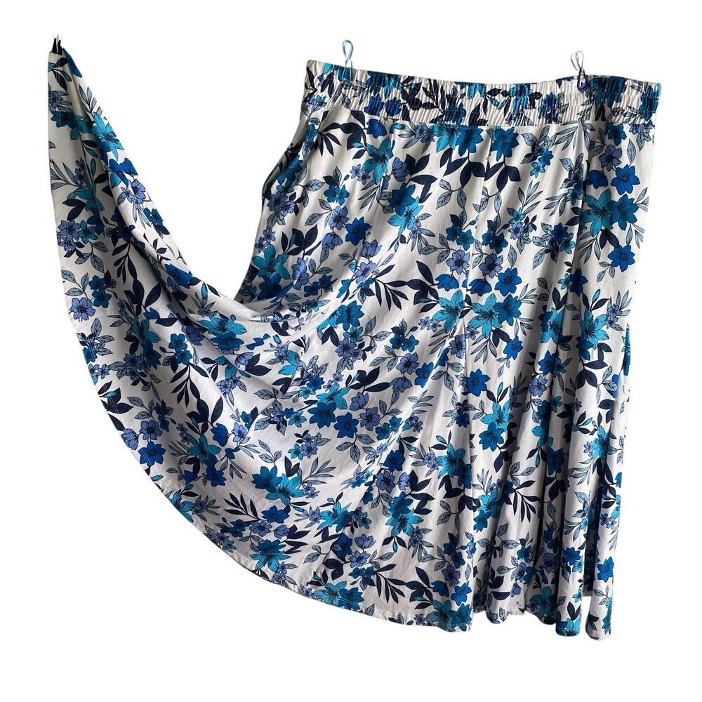 Woman Within Skirt Women's 2X 26/28 Blue Floral Pockets Career Church Wedding
